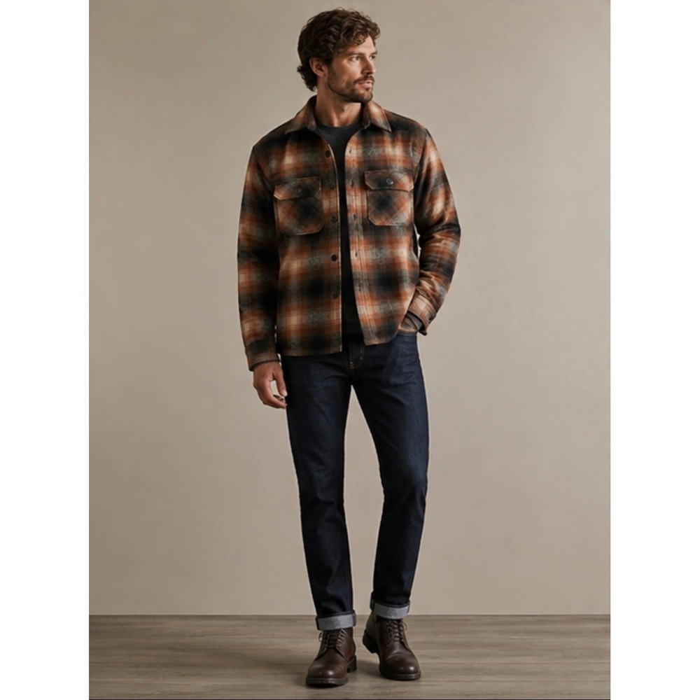 Pendleton Plaid Quilted CPO Shirt Jacket in Brown Ombre Size Large - Picture 4 of 12